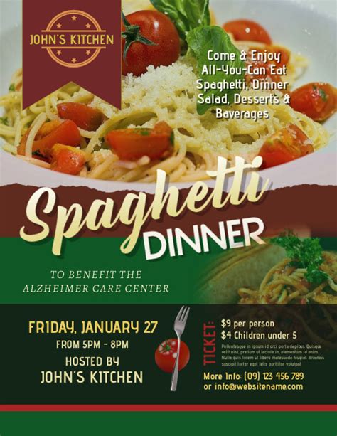 Spaghetti dinner flyer with menu