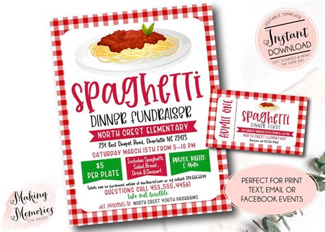 Spaghetti dinner flyer with ticket information