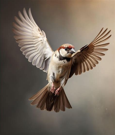 Sparrow with wings spread