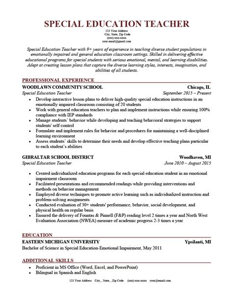 Special Education Teacher Resume Template