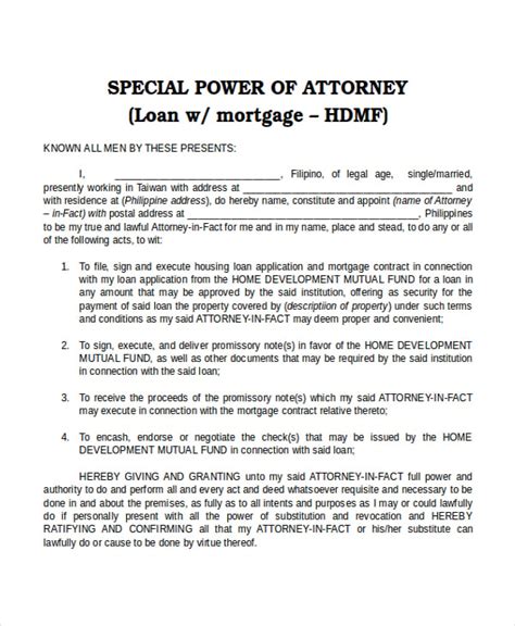 Special Power of Attorney Template