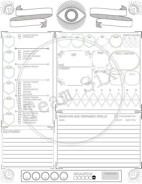 Spellcaster's Character Sheet for 5e Dungeons