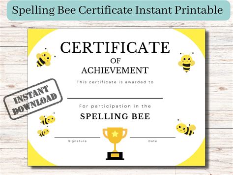 Spelling Bee Award Certificates