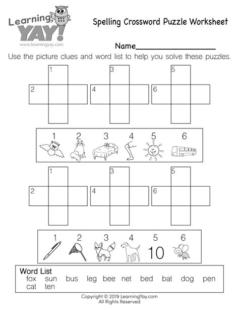 Spelling Worksheet with Crossword Puzzle