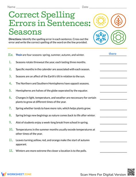 Spelling Worksheet with Sentences