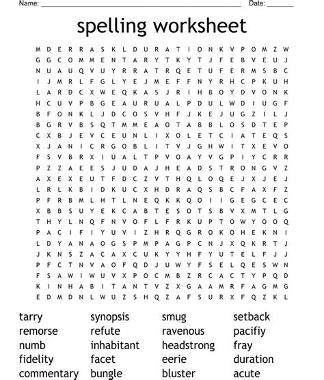 Spelling Worksheet with Word Search