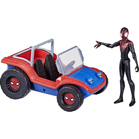 Spiderman driving his high-tech spider-mobile