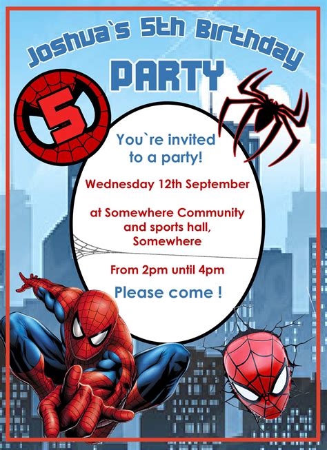 Spiderman Themed Party Invitations