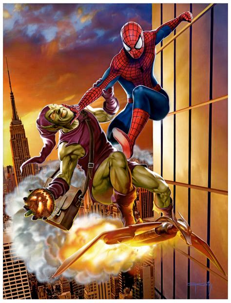 Spiderman battling his arch-nemesis, the Green Goblin