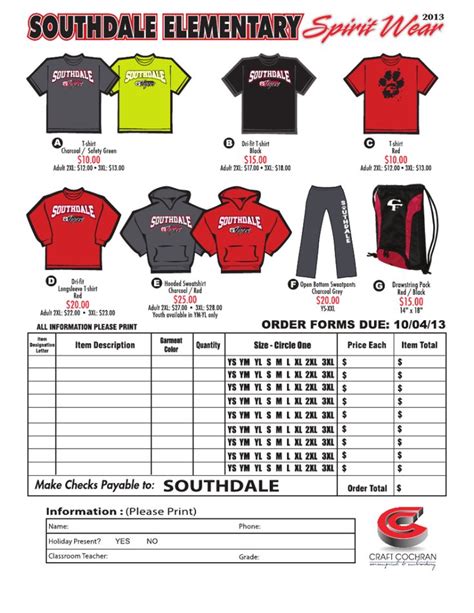 Spirit Wear Order Form Template Design