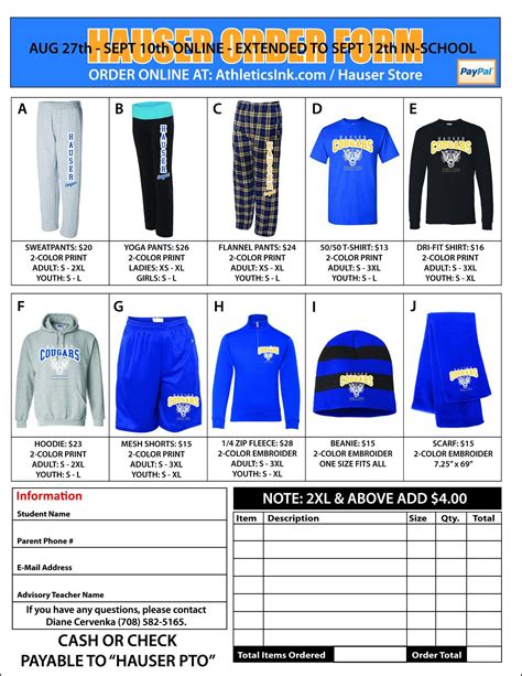 Spirit Wear Order Form Template Word