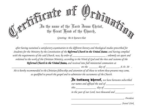 Spiritual Ordination Certificate