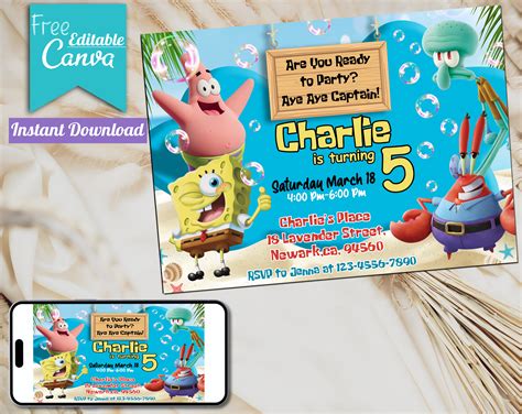 SpongeBob Printable Invitation Template