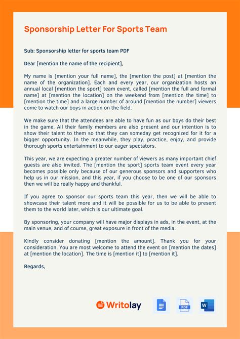 Sponsorship Letter for Sports Team