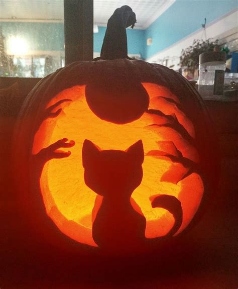 Spooky cat pumpkin carving templates