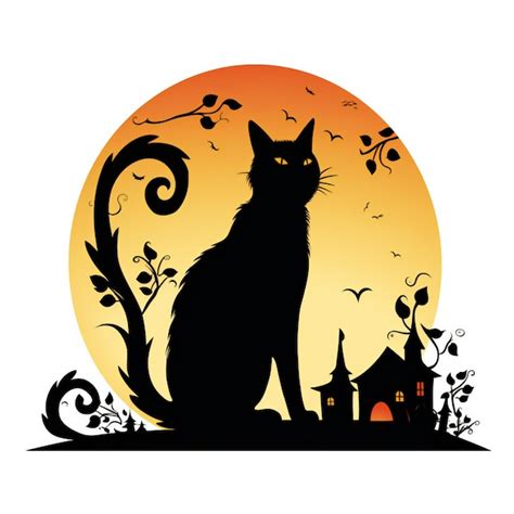 A spooky cat silhouette with a witch's hat