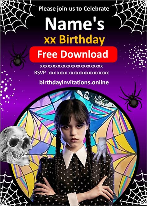 Spooky Wednesday Addams Birthday Invites