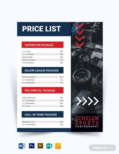 Sports Photographer Price List Template