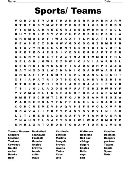 Sports teams word search