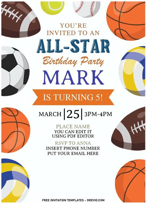 Sports-themed birthday invitation