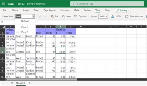 Spreadsheet temporary view