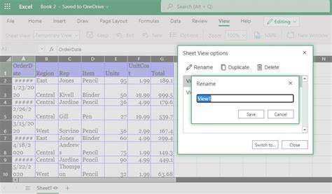 Spreadsheet temporary view usage