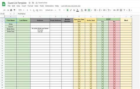 Spreadsheet Wedding RSVP