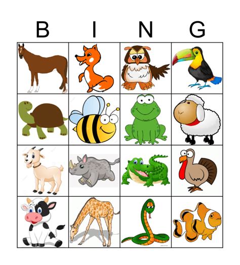 Spring Animal Bingo Card