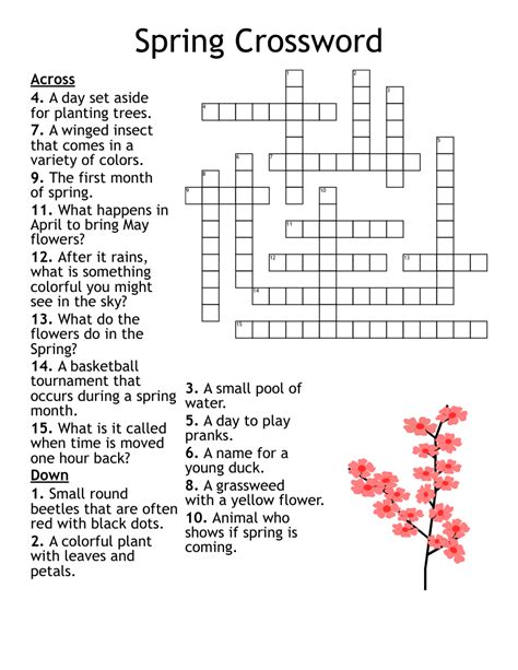 Spring Blooms Crossword Printable