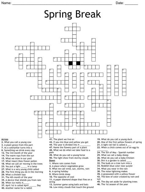 Spring Break Crossword Printable