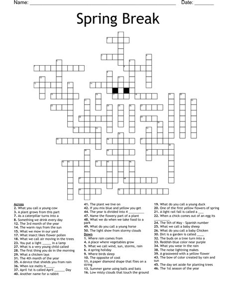 Spring Break Crossword Printable