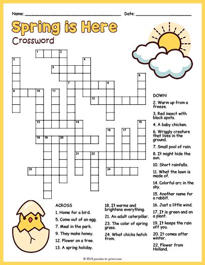 Spring Break for Kids Crossword Printable