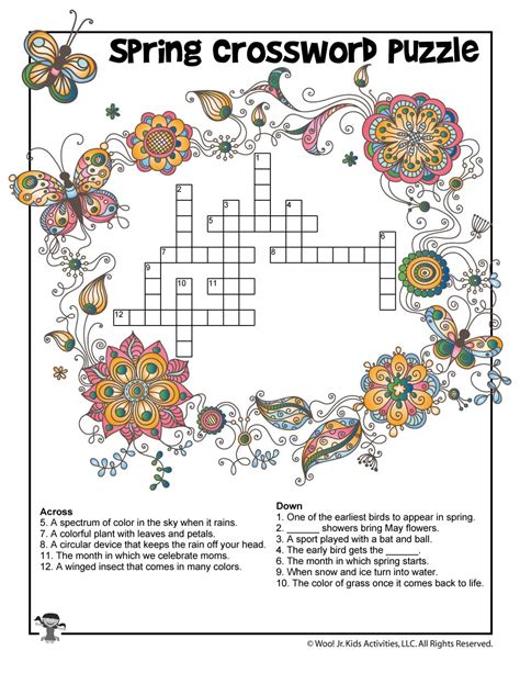 Spring Break for Kids Crossword Printable