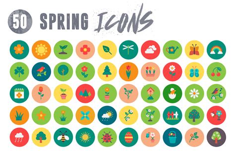 Spring icons with flowers and butterflies