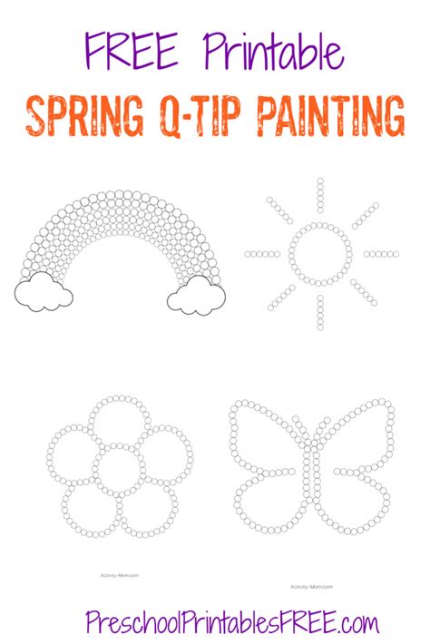 Spring Q-tip painting templates for kids fun art