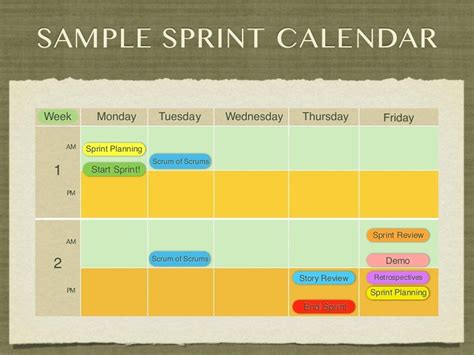 Example of Sprint Calendar in Excel