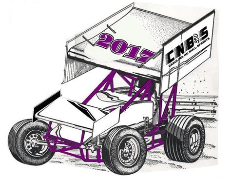 Example of a sprint car drawing created using different media, including pencils, markers, and paint