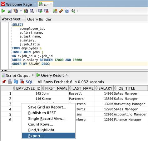 SQL Queries for Export