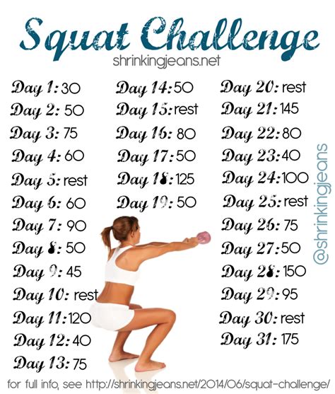 30 Day Squat Challenge Printable Fitness Plan