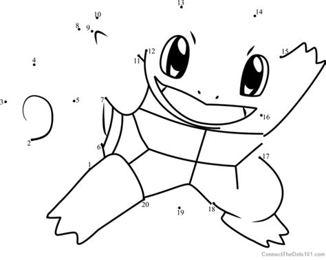 Squirtle dot-to-dot puzzle for kids