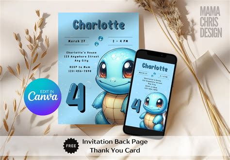 Squirtle's Water-Themed Invitation Template