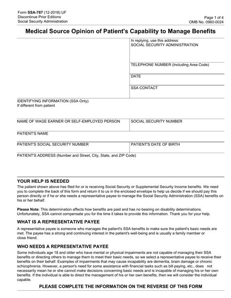 SSA-787 Form Printable