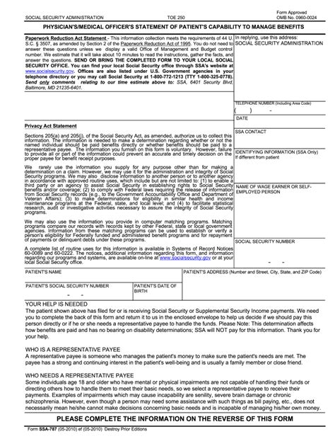 SSA-787 Form Printable Sample