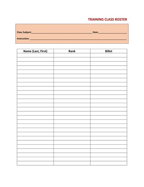 Staff Roster Template PDF