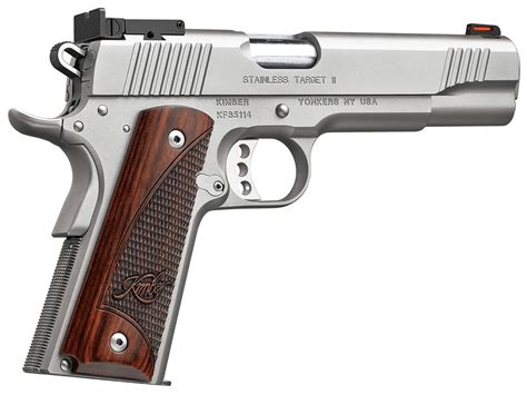 Stainless Steel 1911 45 ACP handgun with accessories