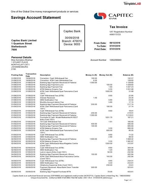 Standard Bank Statement Template