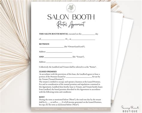 Standard Salon Booth Rental Contract