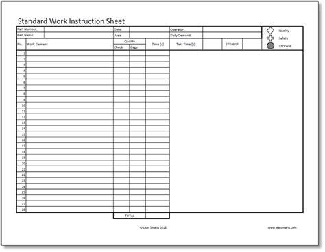 Standard Work Template Layout