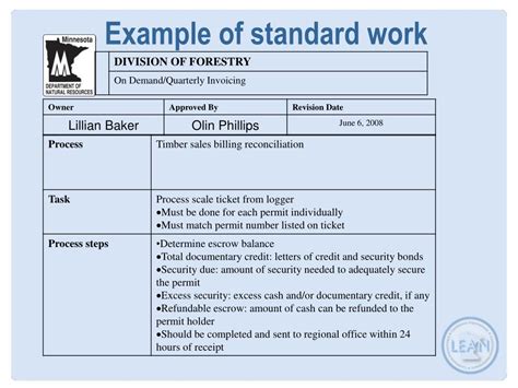 Standard Work Template Sample