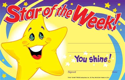 Star of the Week Award Ideas